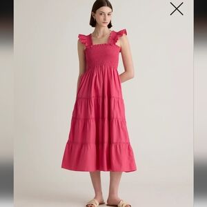 Quince Pink 100% Organic Cotton Poplin Smocked Midi Dress